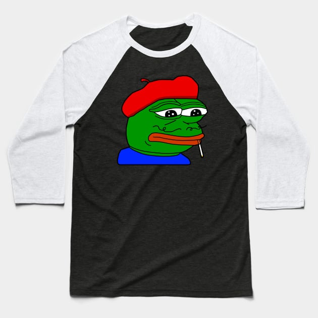 Sad Frenchman Pepe Beret Baseball T-Shirt by Lean Mean Meme Machine